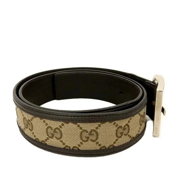 EGA GUCCI GG Logo Canvas Leather 85cm Belt Beige/2BH0259 - Picture 3 of 8